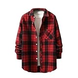 Karierte Jacke für Herren, langärmelig, lässig, Button-Down-Shirt, Jacke, Reverskragen, lockere Passform, leicht, kariert, Herbst-Outfits, 19 # Rot, L