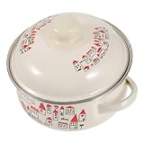 BESTonZON Vintage Email Simmertopf mit Deckel Tragbarer Kochtopf für Suppen und Eintöpfe für Outdoor und Haushaltsgebrauch Stilvolles Design mit Blumenmuster