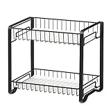 SONGMICS Gewürzregal, 2-stöckiges Küchenregal, Gewürzregal, Gewürzregal mit Kunststoffbrettern, rutschfeste Füße, für Küche, Badezimmer, Schwarz KCS013B01