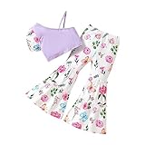 Generisch Babykleidung Mädchen Neugeboren Kleinkind-Mädchen-Hosen-Set, ärmellose Patchwork-Weste mit Blumendruck, Schlaghose, Sommer-Outfit Fitness Set Kinder (Purple, 5-6 Years)