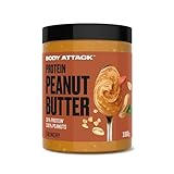 Body Attack Peanut Butter Crunchy, 1kg - Erdnussbutter mit Stückchen, 30% Protein ohne Zuckerzusatz, vegan, ohne palmöl