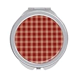 Buewutiry Kleiner Taschenspiegel für Geldbörsen – 1x/2-fache Vergrößerung, dunkelroter Gingham-Druck, kleiner Handspiegel für Damen und Herren, zusammenklappbar, Mini-Handtasche, tragbar