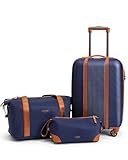 FERGÉ 3-teiliges Gepäckset MILANO Hartschale - Handgepäck 55 cm inkl. Reisetasche und Kulturbeutel 4 Rollen 100% ABS blau