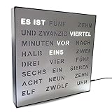 Bada Bing Edle LED Wortuhr Uhr Deutsche Wort Anzeige mit USB Kabel Metall Optik Silber Design Wanduhr Aufhängen oder Aufstellen hochwertig 01