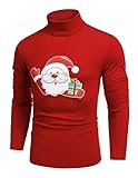 COOFANDY Herren Weihnachtspullover 3D Druck Weihnachts Pullover Norwegerpullover Christmas Sweater Rollkragenpullover Rollkragenshirt Party Weihnachtsmannrot M