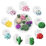 9PCS Sukkulenten Silikonform Blumenformen Kerzenform Silikon Sukkulenten Silikonformen Gießformen Set Kerzenform Kit Kaktus Harz Blüte Silikonkerzenform für DIY Handgemachte Seife Kuchen Dekoration