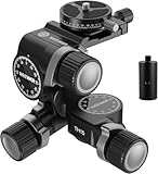 NEEWER TH15 3-Wege-Getriebe-Stativkopf mit 360°-Panorama-Arca-QR-Platte, Millimeter-Mikroeinstellung, Aluminiumlegierung, 3-Achsen-Pfann-Neigkopf mit Schnellschalter, große und feine Dual-Modi,