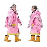 Baogaier Regenmantel Kinder Mädchen Kapuze Regenponcho Regenjacke Regenanzug Einteilig Rosa Atmungsaktiv Wasserdicht Lang Leicht Regen Poncho Jacke Wandern Arbeit Reißverschluss PVC Outdoor 8-12 Jahre