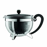 Bodum 1970-01-2 Chambord Teekanne, 1.3 L mit farbigem Plastikdeckel, Griff und Filter, schwarz