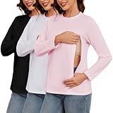 Love2Mi 3er Pack Damen Langarm Stillshirt mit Reißverschluss Umstandsmode zum Stillen T-Shirts fur Schwangere