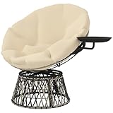 Outsunny Papasansessel Rattan 360° drehbar Korbsessel mit Kissen Durchmesser 90 cm runder Outdoor Rattansessel Drehsessel Loungesessel Liegesessel für Wohnzimmer Garten Balkon Beige