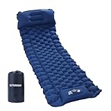 TurnWay Wasserdichte leichte Camping-Isomatte, Fußpresse, aufblasbare Unterlage, Luftmatratze mit Kissen für Rucksackreisen, Wandern, Camping, Reisen (blau)
