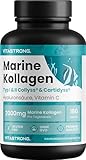 MARINE COLLAGEN 2000pcs PATENTIERTES - Typ 1&2 Collyss® & Cartidyss® - 180 Tabletten - Kollagen Kapseln Hochdosiert - mit Vitamin C - Wirksame Formel - Premium Qualität - Vitastrong