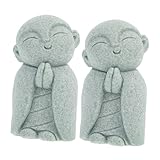 MOTHNUR 2 Stück Japanische Jizo Statue Stein Buddha Figur Zen Garten Ornament Feng Shui Mönch Skulptur Kleine Betende Buddhastatuen für Haus Büro Auto Gartendeko