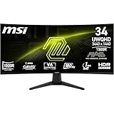 MSI MAG 346CQ 34-Zoll UWQHD Curved Gaming Monitor, 3440 x 1440, 1500R, VA, 180Hz, 1ms, HDR Ready, Eye Care, HDMI 2.0b, DP 1.4a, Frame-Less Design, Neigbar, Vesa kombatibel, Schwarz