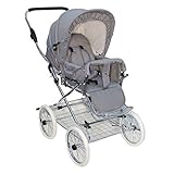 EICHHORN Kinderwagen Retro-Buggy Sportwagen mit Lederriemengestell und Schieberhöhenverstellung, Blickrichtung wechselbar, Stoff Grau (EVA-Rad)