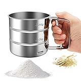 Flour Sifter-Stainless Steel Hand Held Flour Sifter,Einhand-Mehlsieb, Flour Shaker Cup for Home Kitchen with Hand Press, Handsieb für Mehl, Zucker, Zimt, Gewürzpulver, Silber