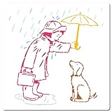 GORGECRAFT 30 x 30 cm große Banksy-Schablone mit Aufschrift 'Rainy Day', Motiv: Frau und Hund unter Regenschirm, wiederverwendbar, zum Malen auf Holz, Wänden, Möbeln, Leinwand, Stoffen,