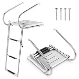 COSTWAY Badeleiter Boot, Poolleiter mit 3 Stufen, Handlauf & Plattform, klappbare Bootleiter aius Edelstahl, Schwimmbadleiter bis 227 kg belastbar für Yachten