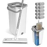Wischmopp und Eimer mit Auswringer Set,Masthome Wischer Boden mit 10 Waschbaren Mikrofaser-Pads,Wischmopp Set mit Eimer 140cm Edelstahl Griff, Bodenwischer Set für Alle Bodentypen