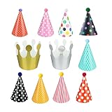 11 Stück Partyhüte Geburtstag Set für Kinder- und Erwachsenenfeiern, Kegel Party Hüte mit Pompons