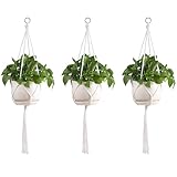 Miayical 3er Set Makramee Blumenampel, Pflanzenhänger, Innen Außen Wandbehang Pflanzkorb Blumentopf Halter, Boho Deko Blumenampeln Zum Aufhängen, Baumwollseil Hängeampel Hängetopf für Pflanzen