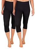 SES Capri Leggings Damen Schwarz (36/38) 2er Pack aus Baumwolle/blickdichte Damen Capri-Leggings/elastische Damen Leggins 3/4 lang Baumwolle/Damen Capri Leggings mit Perfekter Passform