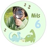 Tortenaufleger essbar mit Wunschfoto und Wunschtext zum Geburtstag Dino (10cm, Fondant)