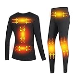 Yokbeer Beheizbare Unterwäsche Damen, 6 Zonen Heizung Thermounterwäsche Set USB Elektrisch Beheizte Kleidung Top Hose, 3 Gang Temperaturregelung (Color : Schwarz, Size : M)