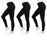 FM London (3er-Pack) Sehr Warm Damen Casual Leggings | Nicht durchsichtige Leggings für Damen UK | Bequeme Passform Schwarze Leggings | Nahtlose Leggings