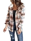 LACOZY Damen Flanell Kariert Shirts Hoodies Langarm Oversized Buffalo Plaid Sweatshirt Knopfleiste Jacke Pullover, braun, M