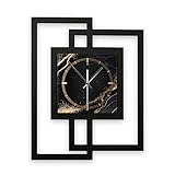 Kreative Feder Designer-WANDUHR „Black & Gold Waves“ in modernem Metallic-Look ohne Tickgeräusche (Funk/Quarz) (Funkuhrwerk)