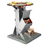 GRAFT Raketenofen inkl. Grillplatte Rocket Stove Stecksystem aus massivem 3 mm dickem Stahl | Feuerschale | Pelletofen | Holzofen | Campingkocher | Campinggrill | Holzkochherd