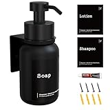 TEHEO Seifenspender Wandbefestigung Schwarz | Moderner Glas Seifenspender 250ml | Wandmontage ohne Bohren oder Schrauben | Flüssigseifenspender für Bad Küche Dusche | Handseife Duschgel Shampoo
