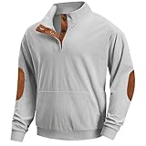 YOSUWOAI Sweatshirt Herren Ohne Kapuze Cord Pullovers Casual Stehkragen Button Classic Sweatshirt mit Tasche Herbst Winter Warm Bequem Pulli Lockere Passform Streetwear Winterpullover