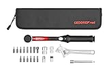 GEDORE red Fahrrad Werkzeugset Drehmoment, 21-teilig, Drehmomentschlüssel 1/4“ 2,5-25 Nm, Kardanverlängerung, Antriebsadapter, Bits, Rollgabelschlüssel, Reparaturset mit Tasche, R21702021