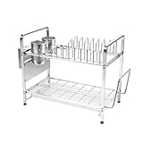 MKYSB Raum-Aluminium Abtropfbrett - 2 Layer Ablaufrost, Dish Abflussrost, Küche Storage Rack mit Besteckkorb