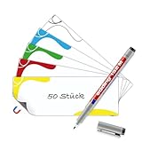 50 Magnetstreifen beschreibbar 110x40 mm, 10 Stück je Farbe – Ideal für Metallregale & Lagersysteme und als Whiteboard Zubehör. Beschreibbare Magnete in 5 Farben (50er Set inkl. Stift)