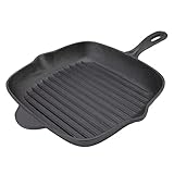 UPQRSG Quadratische Grillpfanne, Quadratische Gusseisen-Grillpfanne Mit Doppeltem Auslass, Gusseisentopf Mit Großer Kapazität, Steak-Speck-Pfanne, Für Home Camping Panic Restaurant(26CM)