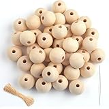 WINKIO Holzkugeln mit Loch 20mm, 100 Stück Holzperlen zum Auffädeln mit Bastelseilen, Runde Holzperlen Natur, Unbehandelte Perlen Holz für basteln DIY Schmuck Armband Halskette (NATURAL, 20MM)