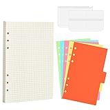 80 Blätter A5 Nachfüllbar Papier, Ringbucheinlagen A5 mit 5 Trennwänden, 2 Umschlagtaschen, 6 Löcher Refill Paper A5, Liniertes Papier Gelocht für Notizbuch, Planer, Tagebuch, Malere, 100gsm(80 Blatt)