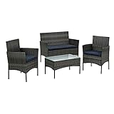 STILISTA® Polyrattan Sitzgruppe 1 Bank + 2 Stühle + 1 Tisch mit Glasplatte, Lounge Set, grau