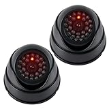 BUYGOO 2 pcs Kamera Attrappe, CCTV Dummy Sicherheits Dome Kameras, Fake überwachungskamera mit Rot Blinkender LED, Überwachungskamera Attrappen, Dummy Kamera Attrappe, für Innen Außenbereich - Schwarz