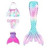 Generisch 𝙈eerjung𝙛rau 𝙁losse 𝙈ädchen mit Bikini Sommer 𝙈ono𝙛losse Mädchen Badeanzug 4er Tankini Sommer Schöne Schnelltrocknende Süße Bademode für Kinder 6-12 Jahre