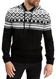 Leif Nelson Norweger Pullover Herren - Männer Strickpullover mit Kapuze M Schwarz