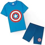 Marvel Avengers Schlafanzug Jungen Set, Baumwollshirt und Shorts Set, Schlafanzãge fãr Jungen, Blau Captain America, Alter 9 bis 10 Jahre, Kinder Geschenke