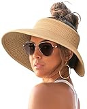 FURTALK Sun Visor für Damen breite Krempe UV-Schutz Sonnenhut Stroh Roll Up Sommer Strand Packbar Faltbar UV UPF Hut