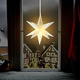 3D LED Stern warm weiß beleuchet - 12 cm - Weihnachtsstern Dekoration in weiß mit 6 Stunden Timer - Deko Leuchtstern WeihnachtenAdvent Winter Dekoration Batterie betrieben