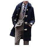 Mimihuhu Wintermantel Herren Elegante Dufflecoat mit Kapuze Wollmantel Einfarbig Slim Fit Parka Warm Lang Mantel (Dunkelblau,3XL)