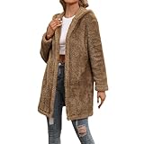 Lange Kapuzenjacken für Damen, flauschiger Fleece-Mantel, Sherpa-Fleece, trendige Jacken, dicke gepolsterte Jacke, Cardigan, Mantel, Wintermäntel für Damen, warme Fleece-gefütterte Oberbekleidung,